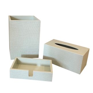 BURL  WTNS400 - painted burlap fabric wastebasket tissue box & napkin holder set