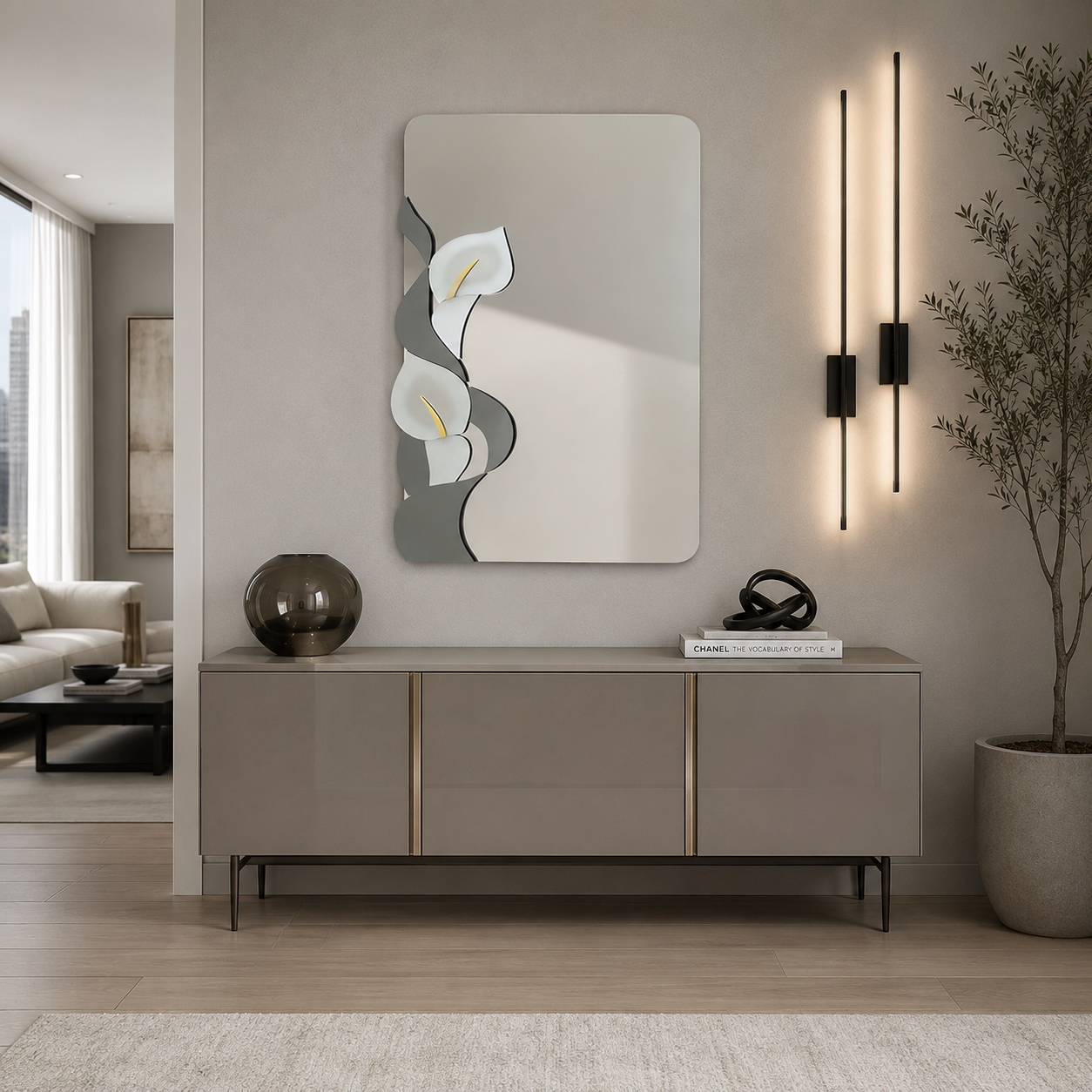 DECO CALLA LILIES - 3d Art Deco Floral Mirror