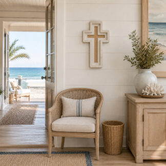 COASTAL WALL CROSS - Wooden Cross Burlap Fabric